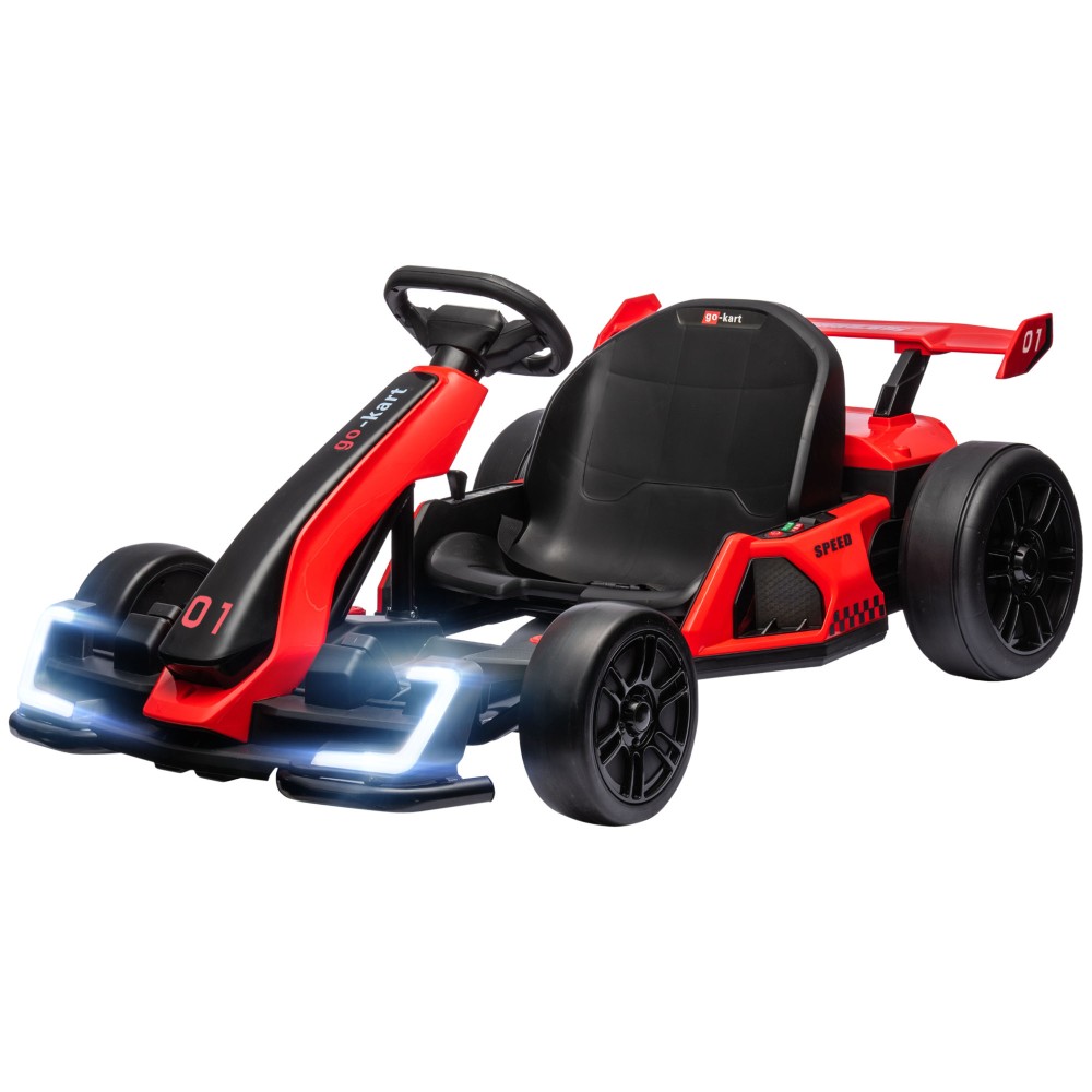 HOMCOM Go-Kart για Παιδιά, Ηλεκτρικό Kart με Κόρνα και Λειτουργία Μουσικής, Ρυθμιζόμενο Κάθισμα, έως 12 km/h, Πλαστικό, Μέταλλο, Κόκκινο