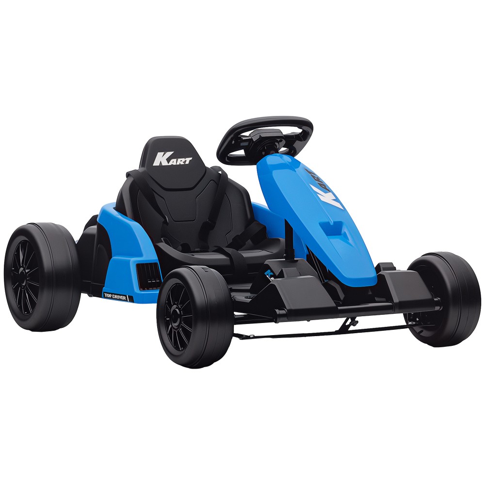 Ηλεκτρικό Go-Kart 24V, λειτουργία Drift, ρυθμιζόμενο κάθισμα, ζώνη ασφαλεθείας 5 σημείων, λειτουργία μουσικής, κόρνα, 6-12 ετών μπλε