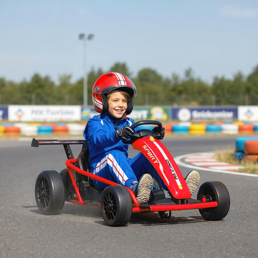 Ηλεκτρικό Go-Kart 24V για Οδήγηση και Drift, Ελαστικά Νάιλον, Ζώνη Ασφαλείας, Κόρνα, Μουσική για 8-12 ετών Κόκκινο