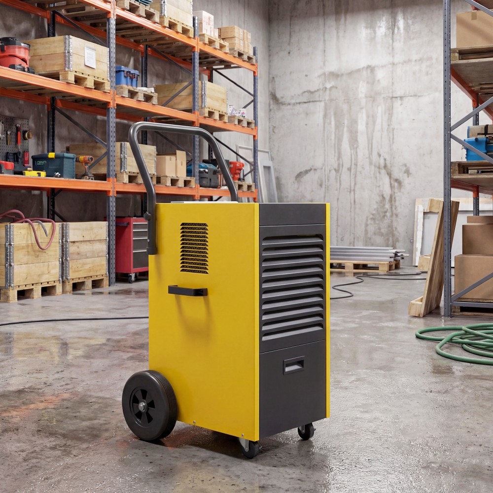 Εμπορικός Αφυγραντήρας 70L/Ημέρα με ρόδες και λαβή, Σωλήνας συνεχούς αποστράγγισης, χρονοδιακόπτης 24 ωρών, δοχείο 5,5 λίτρων, κίτρινο