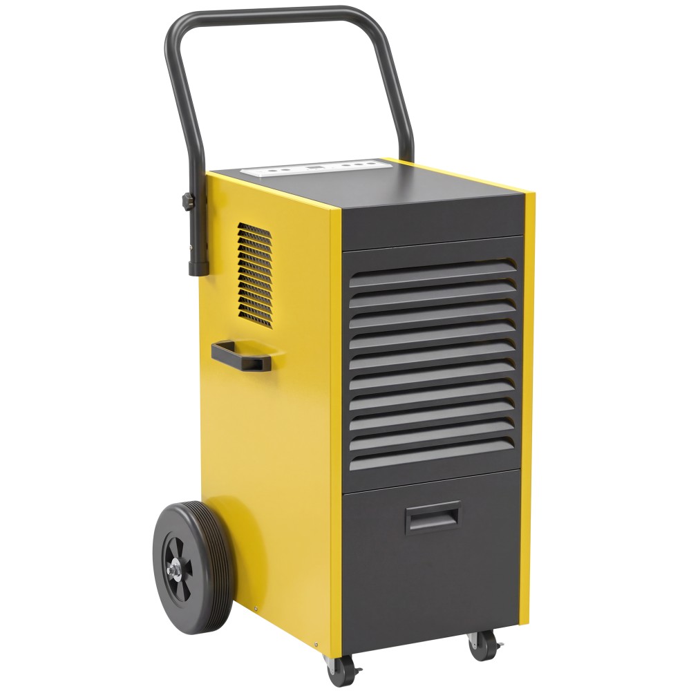 Εμπορικός Αφυγραντήρας 70L/Ημέρα με ρόδες και λαβή, Σωλήνας συνεχούς αποστράγγισης, χρονοδιακόπτης 24 ωρών, δοχείο 5,5 λίτρων, κίτρινο