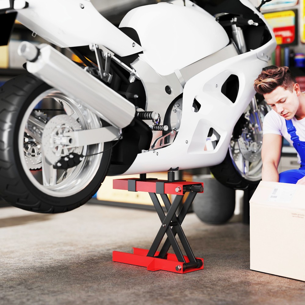 HOMCOM Γρύλος μοτοσικλέτας 500 kg Φορτίο Γρύλος ανύψωσης μοτοσικλέτας 95-400 mm Ρυθμιζόμενο ύψος 45 x 15 x 9,5-40 cm Κόκκινο