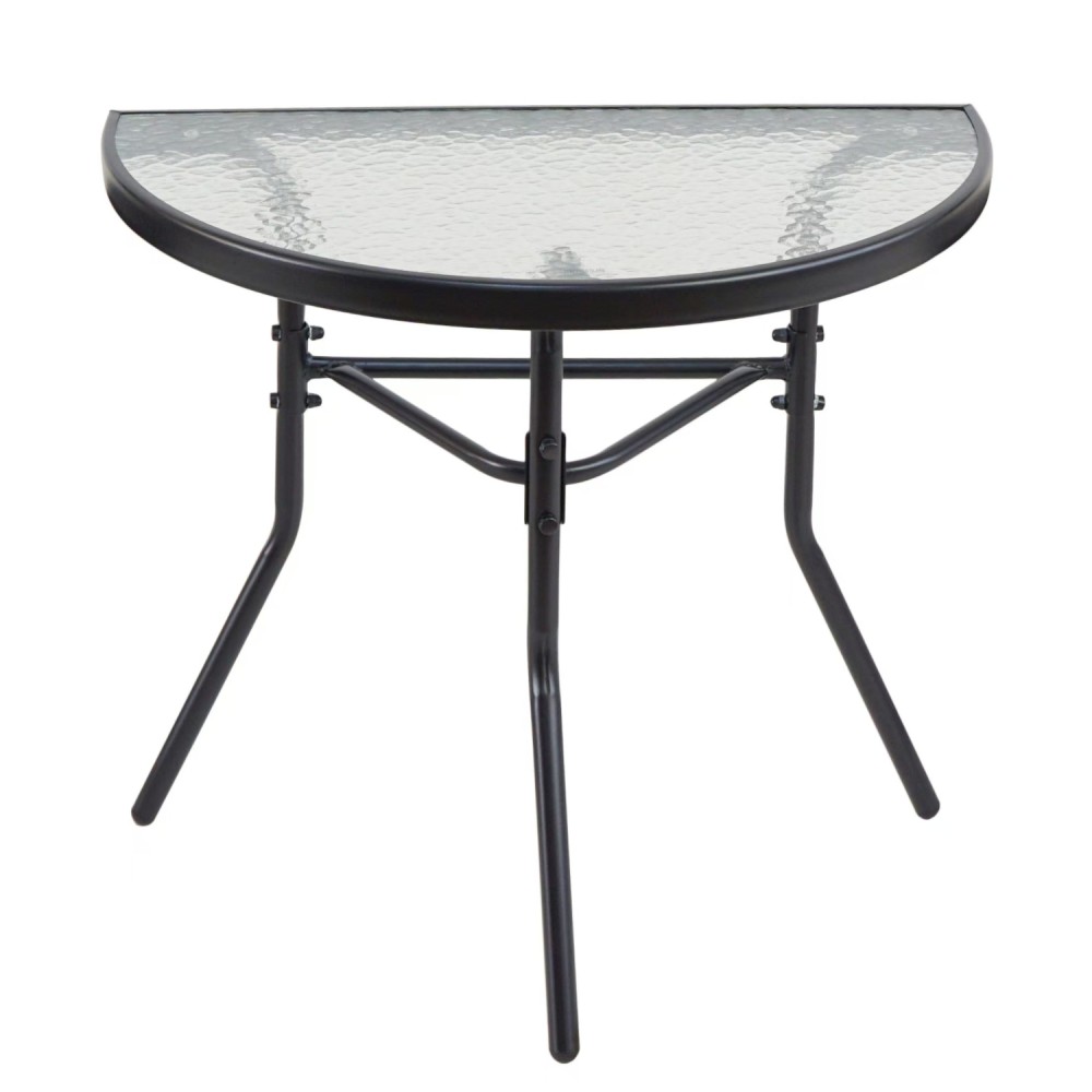Τραπέζι Κήπου Ημικυκλικό ArteLibre CELESTIAL Μαύρο Μέταλλο/Γυαλί 70x40x65cm