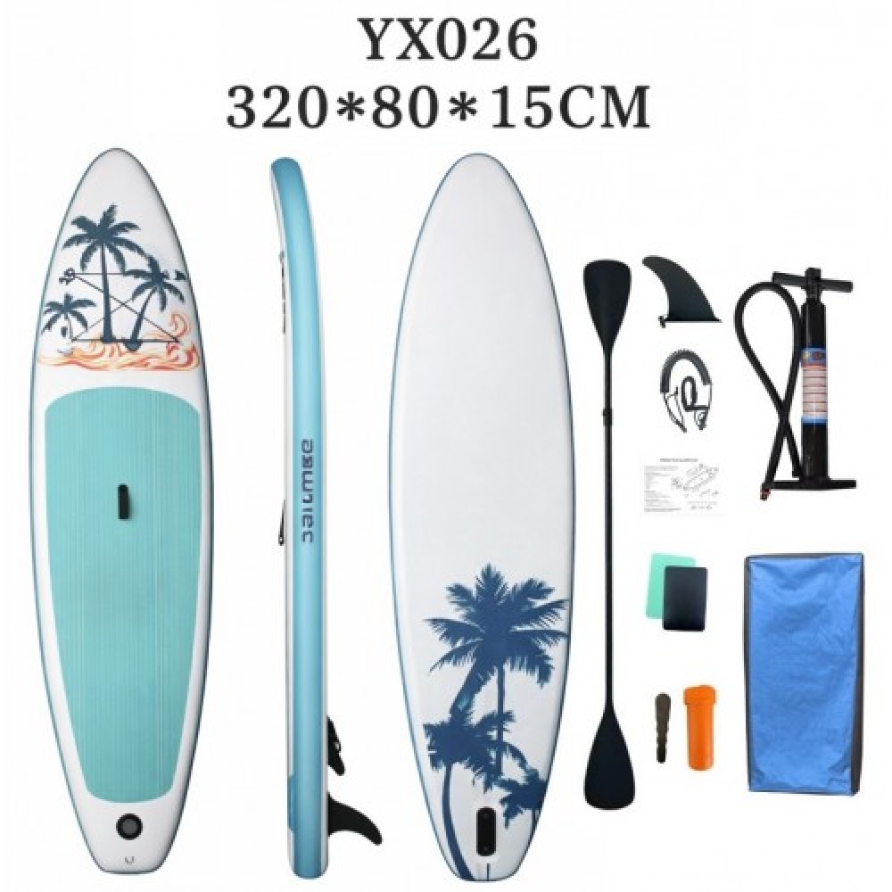 σανίδα SUP 1-YX026 φουσκωτή με ΔΙΠΛΟ κουπί, αξεσουάρ και σακίδιο μεταφοράς, 320x81x15cm,