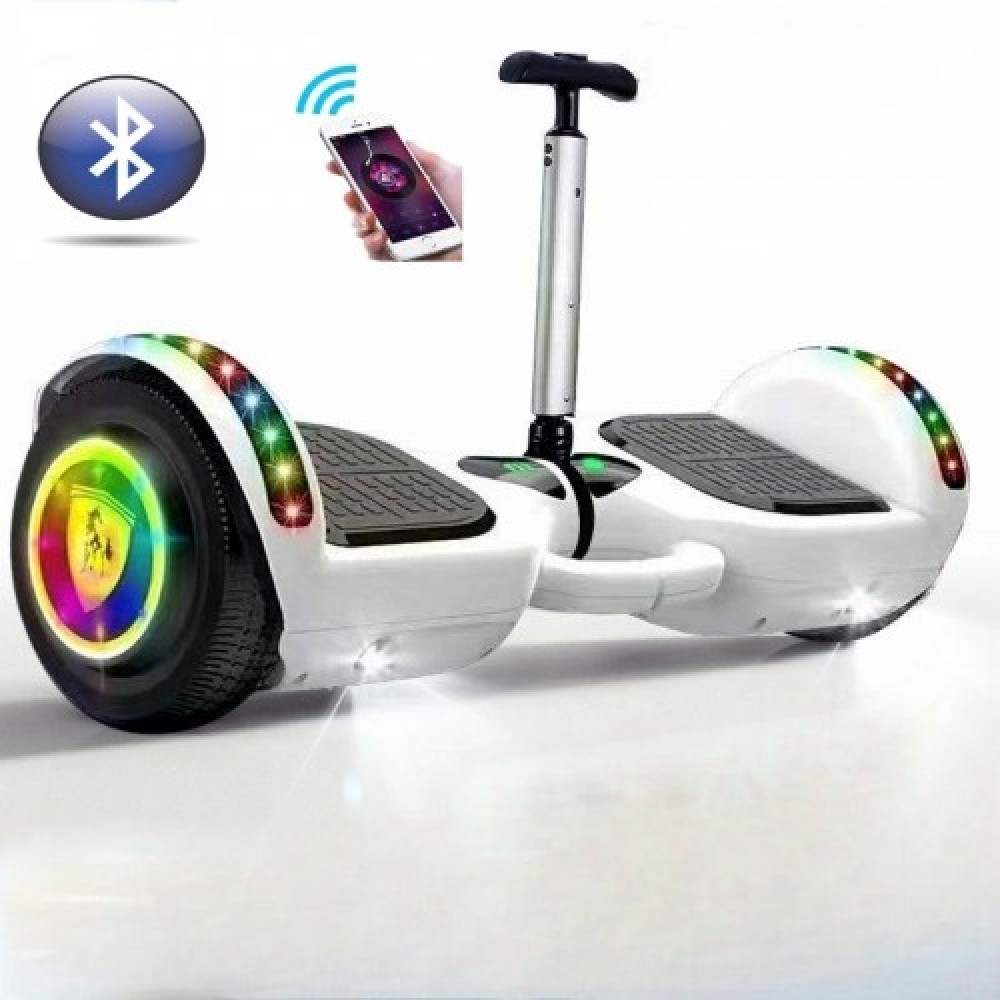 Hoverboard 10'' με αποσπώμενο Τιμόνι και Φωτιζόμενες Ρόδες με 3 Ταχύτητες έως 12km/h
