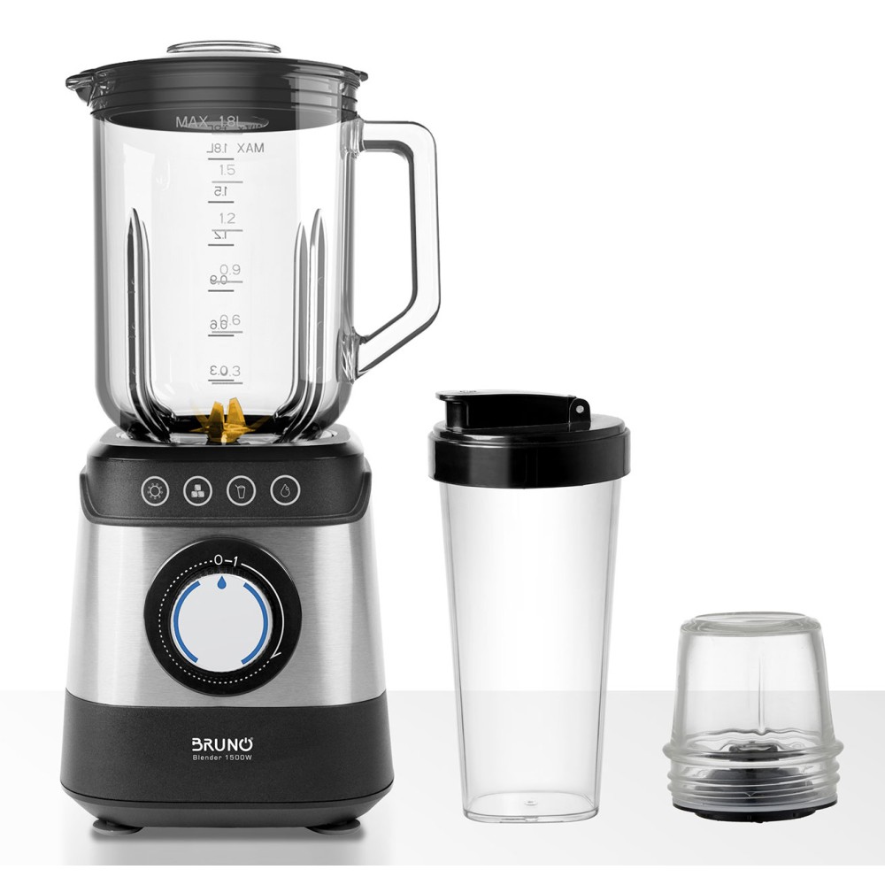 BRUNO μπλέντερ 3 σε 1 προηγμένων λειτουργιών BRN-0254, 1500W, 1.8L γυάλινη κανάτα, 6 λεπίδες, inox-μαύρο