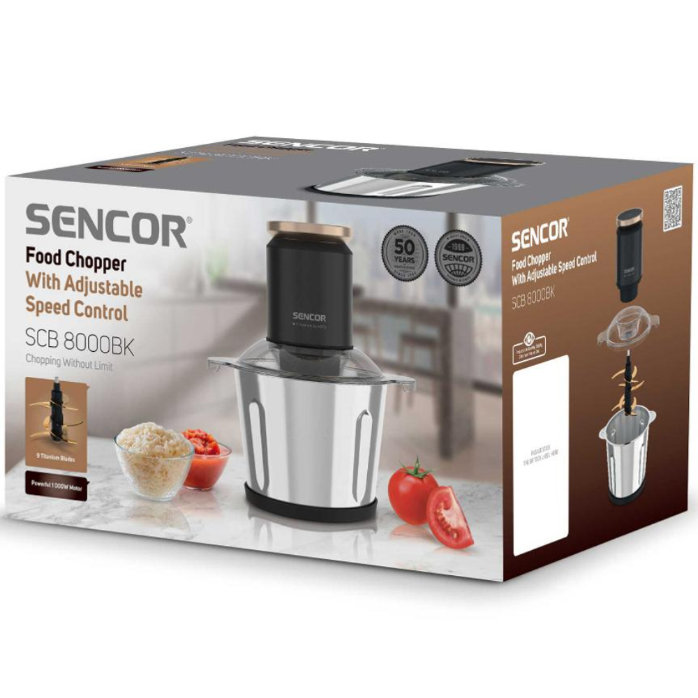 Πολυκόπτης Multi με Ανοξείδωτο Δοχείο & 9 Λεπίδες Τιτανίου 3000ml 800W Sencor SCB 8000BK