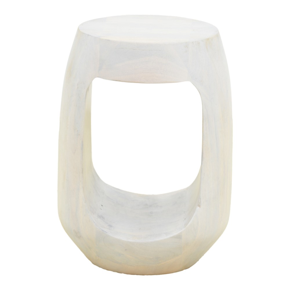 Βοηθητικό τραπέζι Lenora pakoworld μασίφ μάνγκο ξύλο λευκό Φ33x45εκ