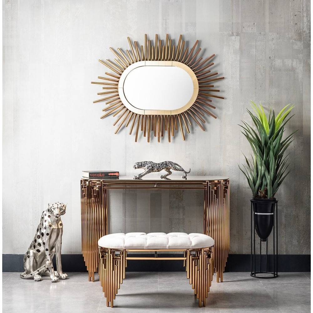 Σύνολο Κονσόλας με Πούφ και Καθρέφτη Λευκό-Χρυσό120x82x43cm