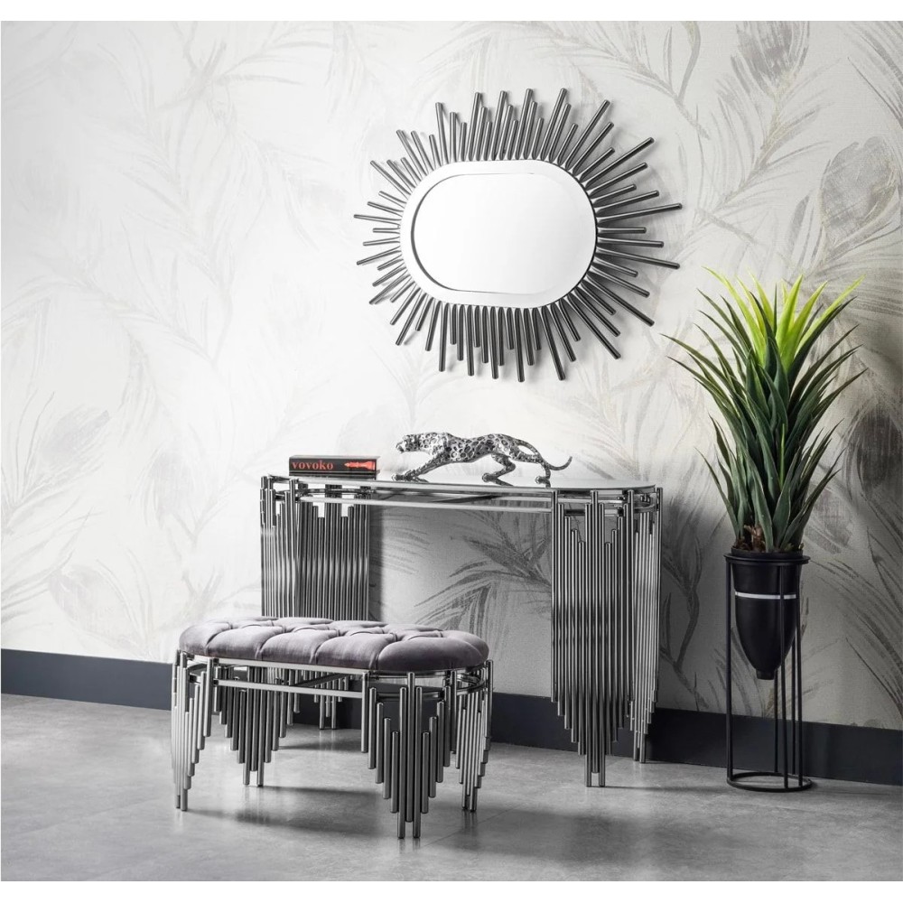 Σύνολο Κονσόλας με Πούφ και Καθρέφτη  γκρί- Ασήμι 120x82x43cm