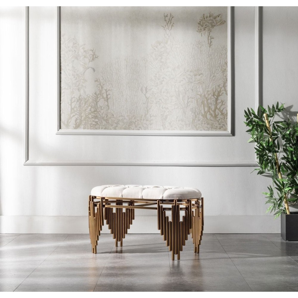 Μεταλλικό Πουφ με Επικάλυψη-λευκό - 100cm x 45cm x45cm