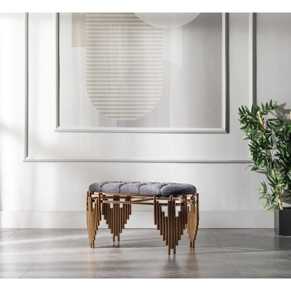 Μεταλλικό Πουφ με Επικάλυψη- γκρι- 100cm x 45cm x45cm