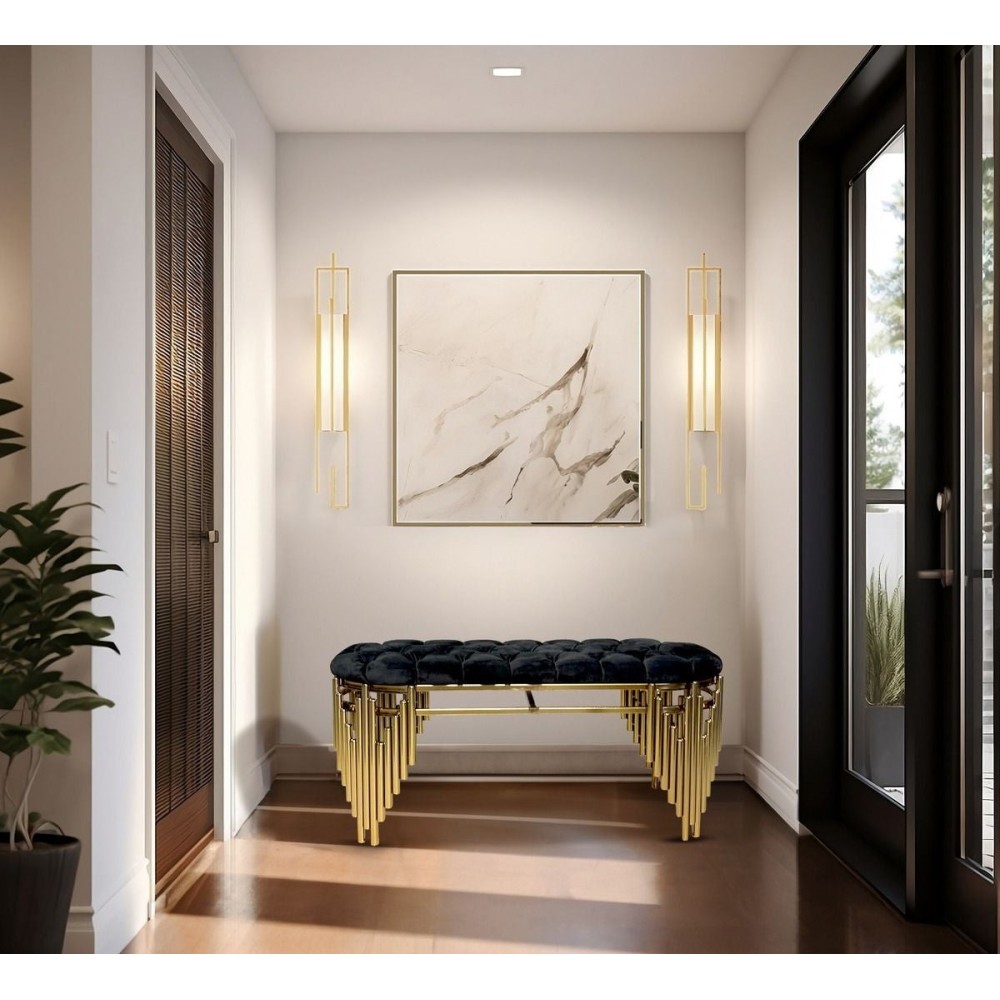 Μεταλλικό Πουφ με Επικάλυψη-Μαύρο- 100cm x 45cm x45cm