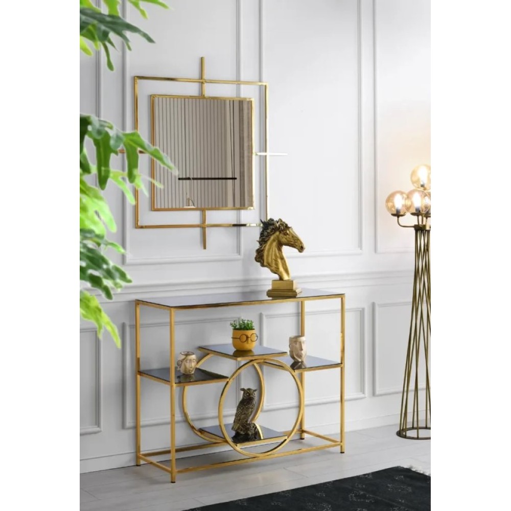 Σετ Κονσόλας και Καθρέφτη με Μεταλλική Χρυσή Βάση 95x37x75cm
