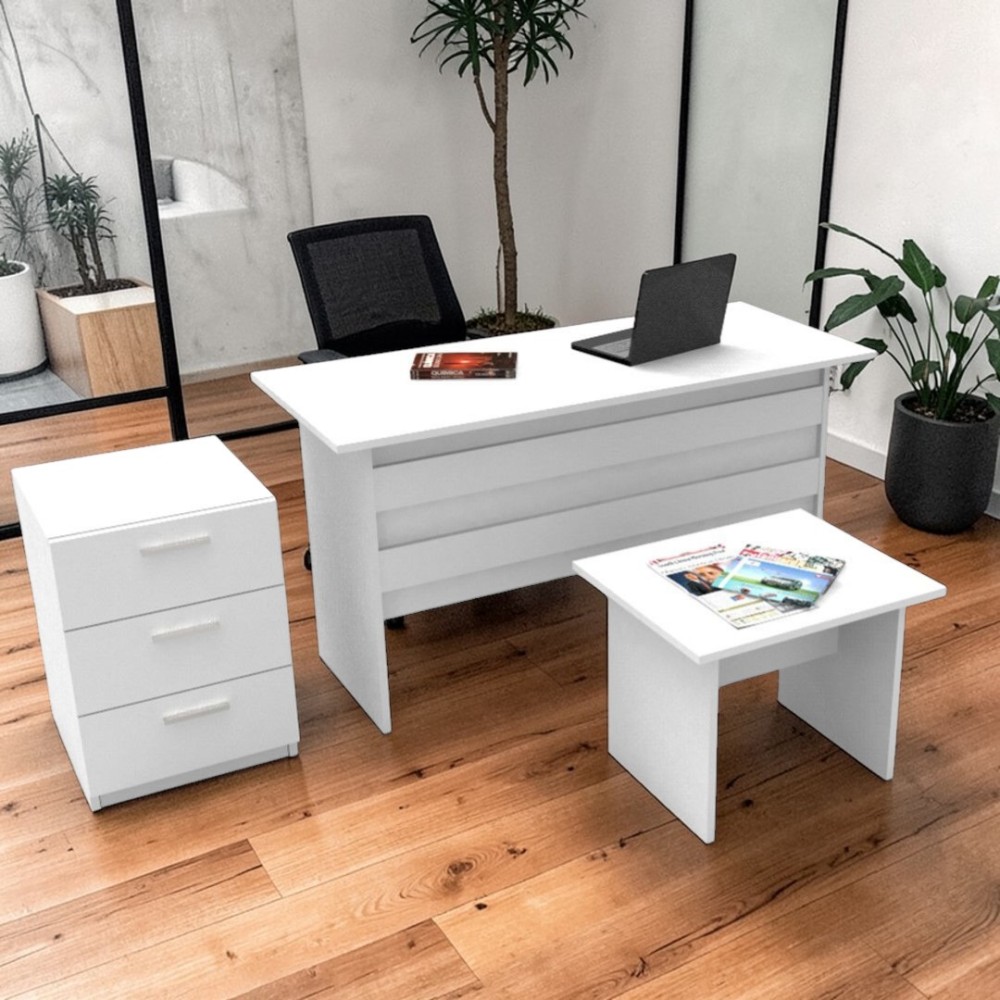 Stewehome σετ γραφείου 3 τεμαχίων με συρταριέρα -λευκό140x60x73.8cm