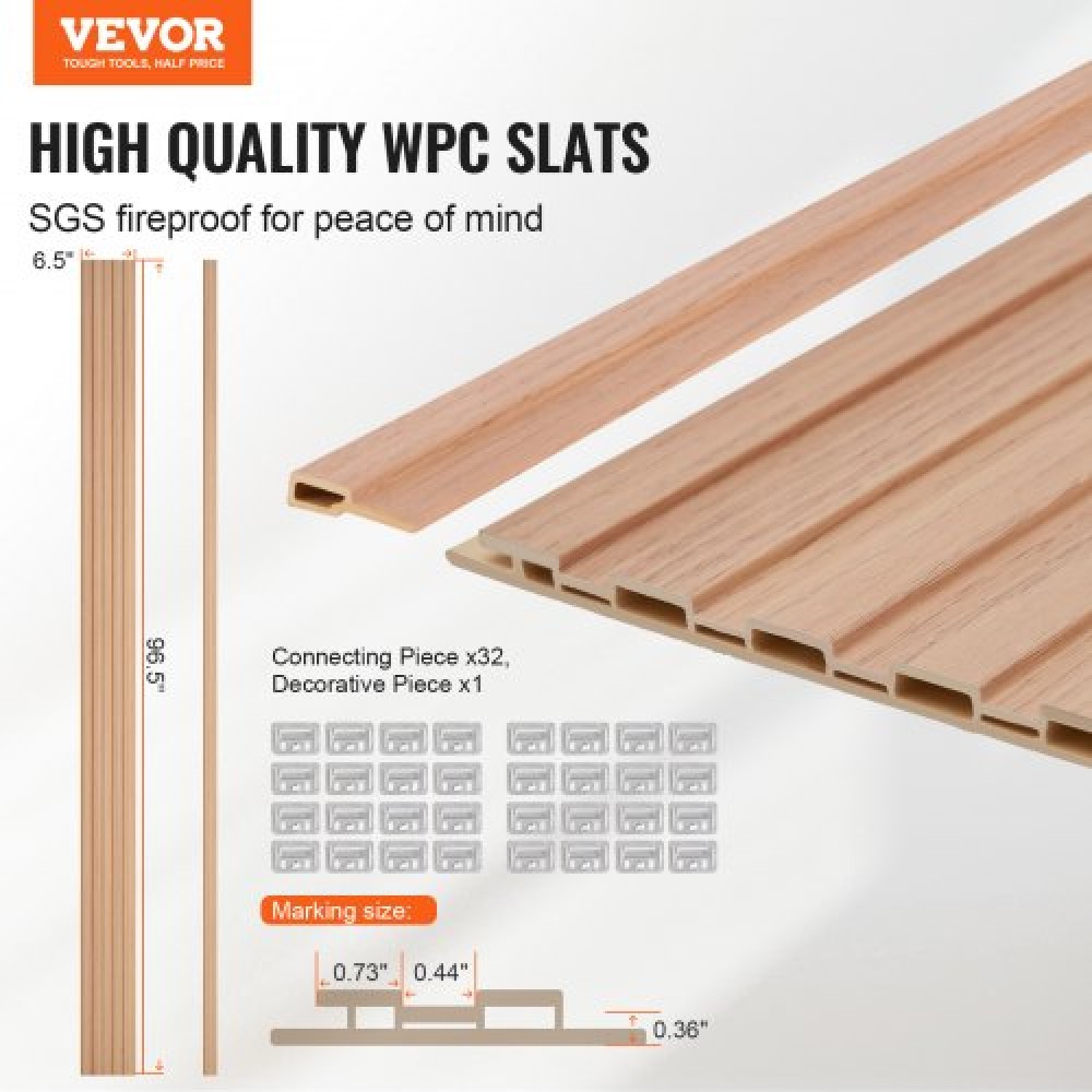 Ακουστικά πάνελ VEVOR Wood Slat, 8 ΤΕΜ 96 x 6 ιντσών, Ξύλινα πάνελ τοίχου WPC Accent για μοντέρνο εσωτερικό τοίχο, πάνελ τοίχου από ψεύτικο ξύλο για κομψή διακόσμηση και μείωση θορύβου, στάχτη ξυλεία