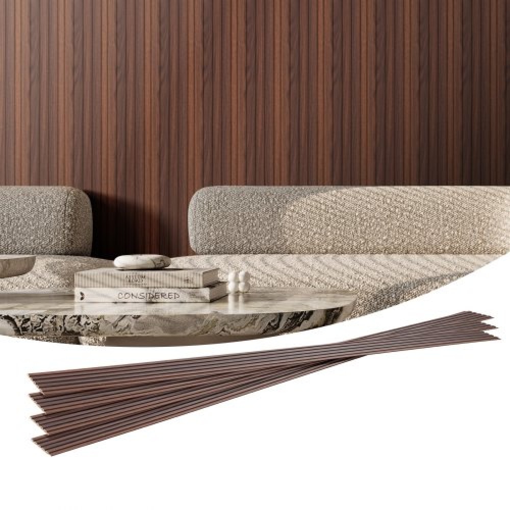 Ακουστικά πάνελ VEVOR Wood Slat, 8 ΤΕΜ 96 x 6 ιντσών, Ξύλινα πάνελ τοίχου WPC Accent για μοντέρνο εσωτερικό τοίχο, πάνελ τοίχου από ψεύτικο ξύλο για κομψή διακόσμηση και μείωση του θορύβου, Dark Teak