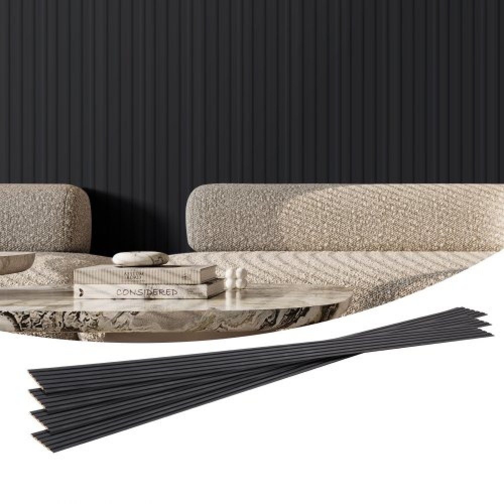 Ακουστικά πάνελ VEVOR Wood Slat, 8 ΤΕΜ 96 x 6 ιντσών, Ξύλινα πάνελ τοίχου WPC Accent για μοντέρνο εσωτερικό τοίχο, πάνελ τοίχου από ψεύτικο ξύλο για κομψή διακόσμηση και μείωση θορύβου, ματ μαύρο