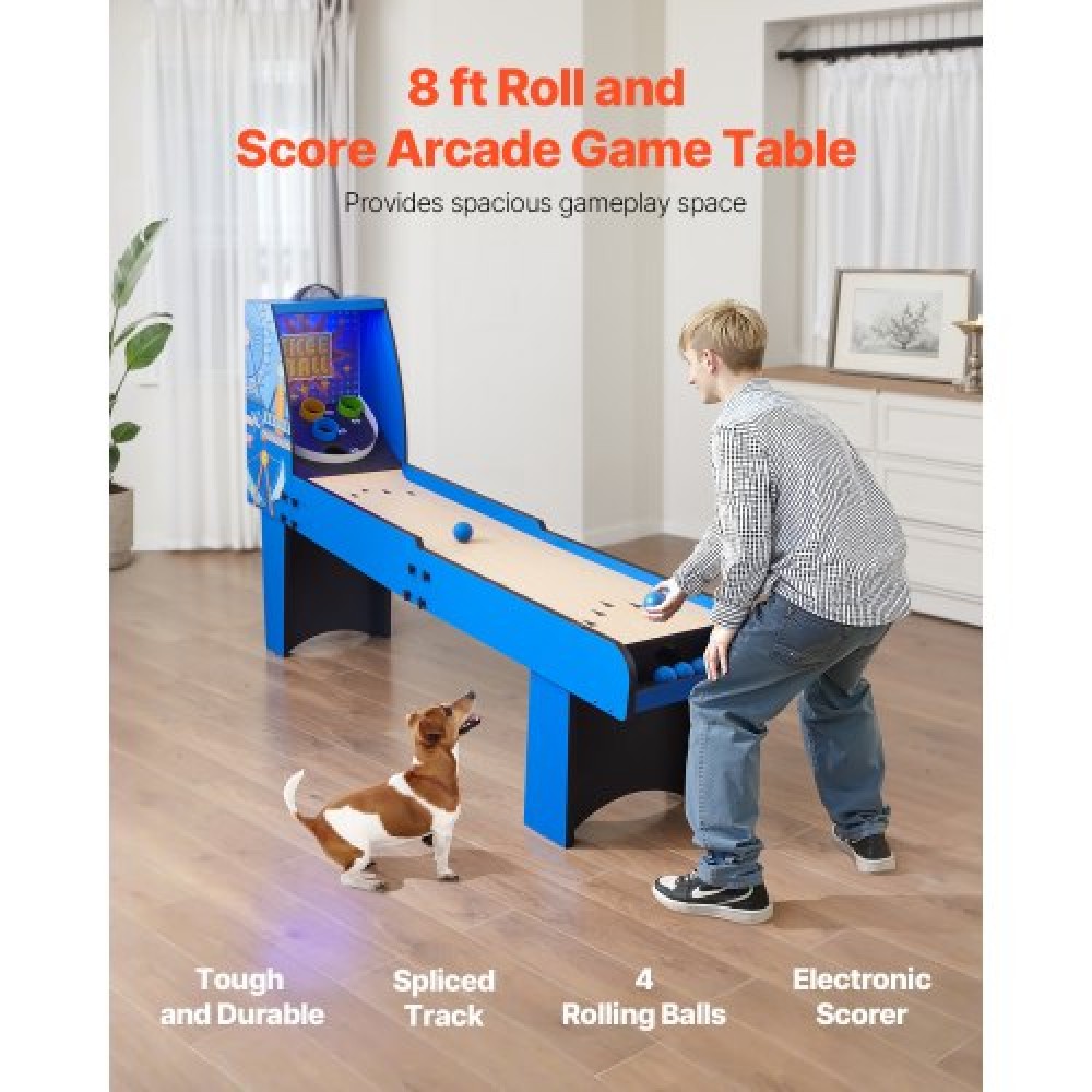 VEVOR 8 ft Roll & Score Arcade Game Table Electronic Scorer Game Room 4 Balls