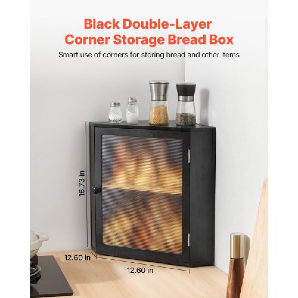 VEVOR Corner Bread Box for Kitchen Counter Double Layer Bamboo Storage Container