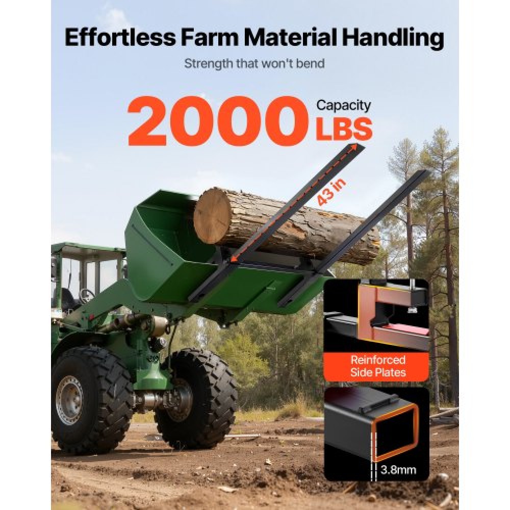 VEVOR Pallet Forks, 907 kg Clamp on Pallet Forks, 149 cm Total Length Heavy-Duty Tractor Fork with Adjustable Stabilizer Bar for Tractor Attachments, Loader Bucket, and Skid Steer, Black