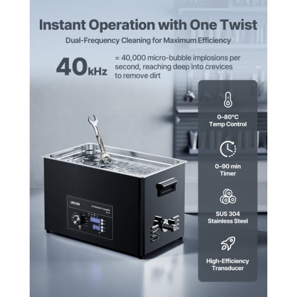 VEVOR 30L Ultrasonic Cleaner, Επαγγελματικό μηχάνημα καθαρισμού υπερήχων με πόμολο, Μηχάνημα καθαρισμού από ανοξείδωτο χάλυβα με καλάθι και σφαίρα καθαρισμού, για ρολόγια, ξυραφάκια, κοσμήματα, νομίσματα και άλλα