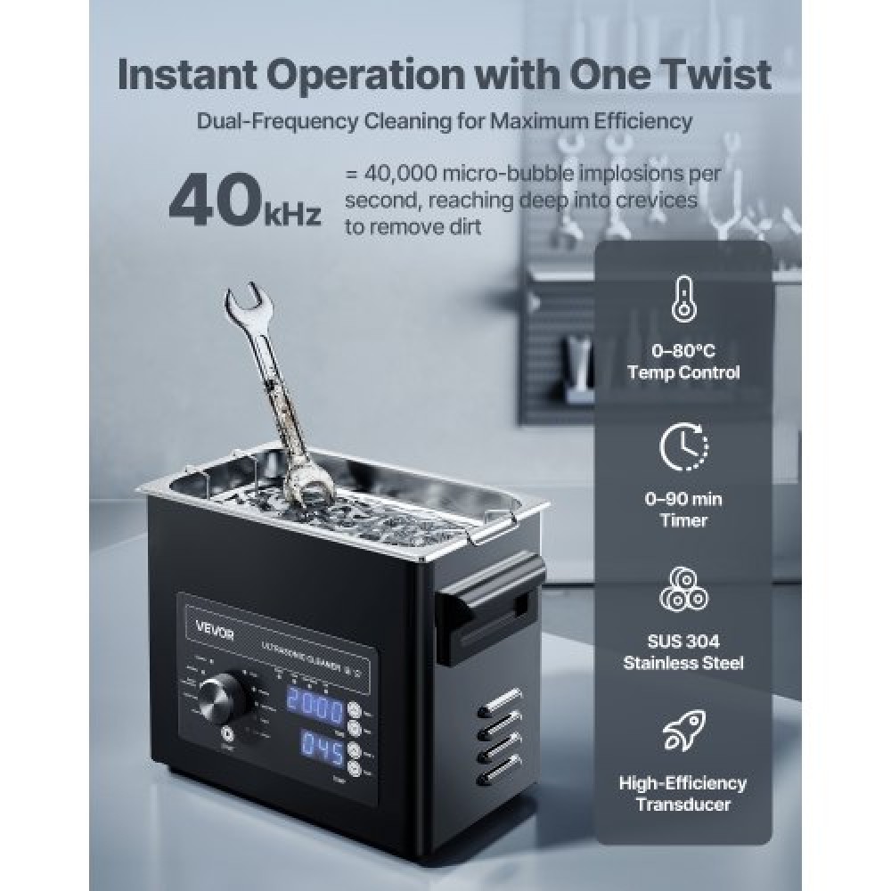 VEVOR 3L Ultrasonic Cleaner, Επαγγελματικό μηχάνημα καθαρισμού υπερήχων με πόμολο, Μηχάνημα καθαρισμού από ανοξείδωτο χάλυβα με καλάθι και σφαίρα καθαρισμού, για ρολόγια, ξυραφάκια, κοσμήματα, νομίσματα και άλλα