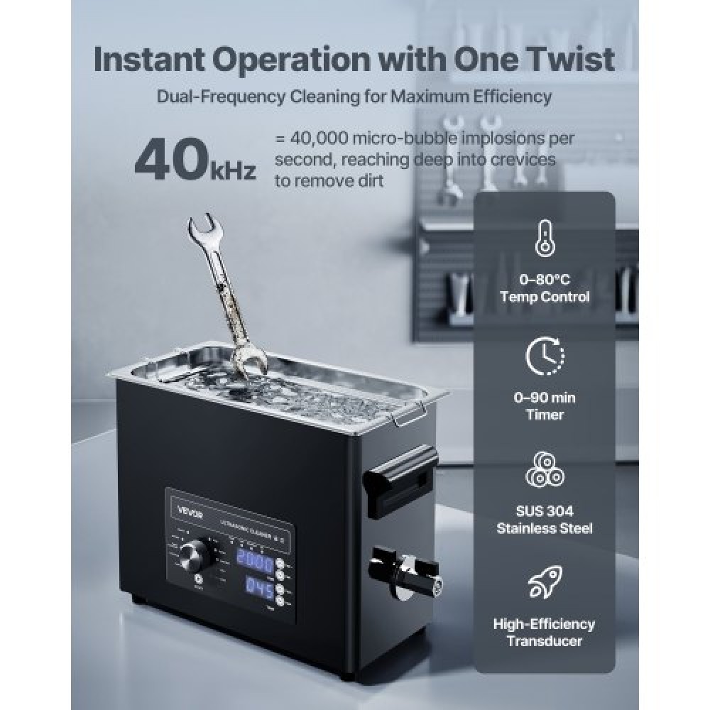 VEVOR 6L Ultrasonic Cleaner, Επαγγελματικό μηχάνημα καθαρισμού υπερήχων με πόμολο, Μηχάνημα καθαρισμού από ανοξείδωτο χάλυβα με καλάθι και σφαίρα καθαρισμού, για ρολόγια, ξυραφάκια, κοσμήματα, νομίσματα και άλλα