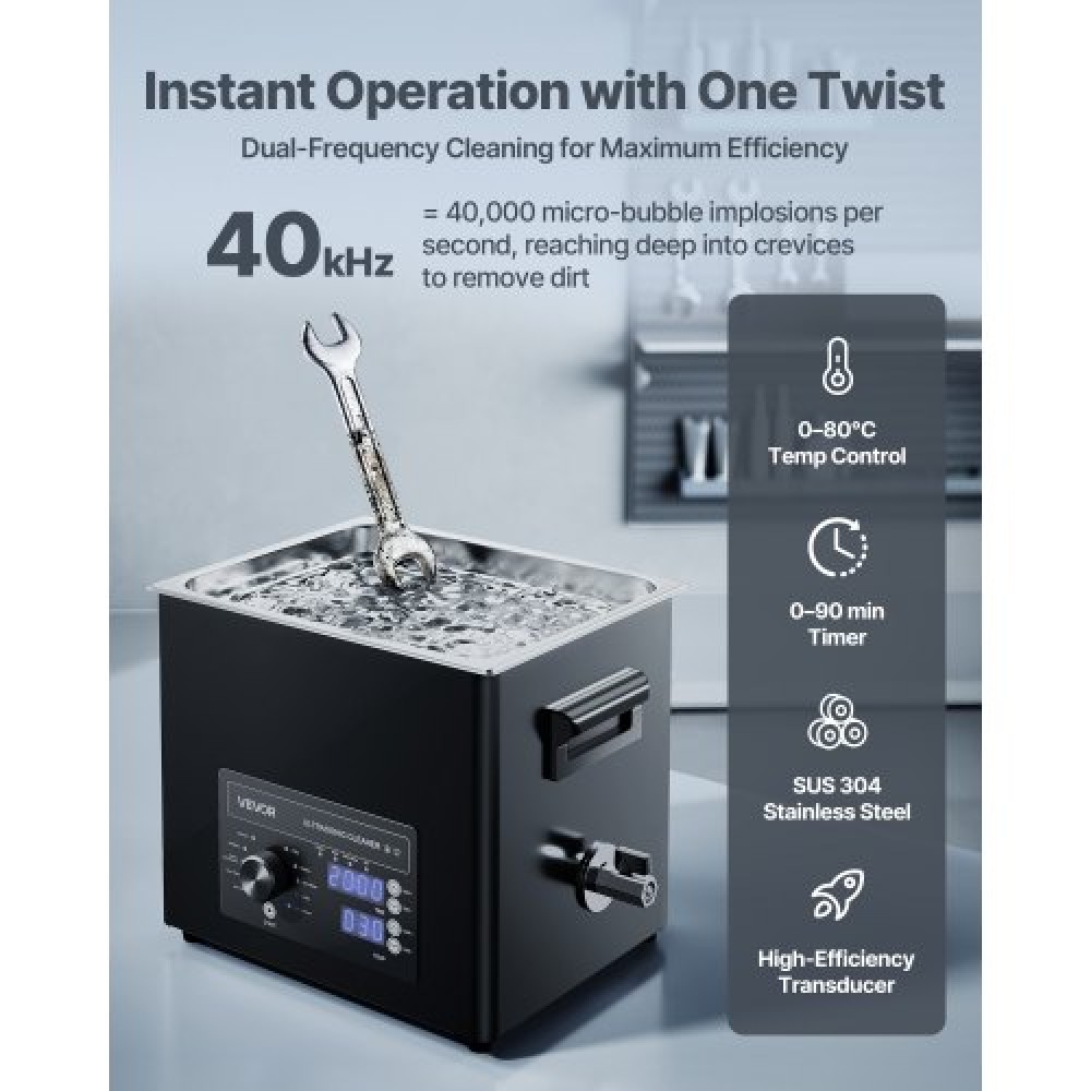 VEVOR 10L Ultrasonic Cleaner, Επαγγελματικό μηχάνημα καθαρισμού υπερήχων με πόμολο, Μηχάνημα καθαρισμού από ανοξείδωτο χάλυβα με καλάθι και σφαίρα καθαρισμού, για ρολόγια, ξυραφάκια, κοσμήματα, νομίσματα και άλλα