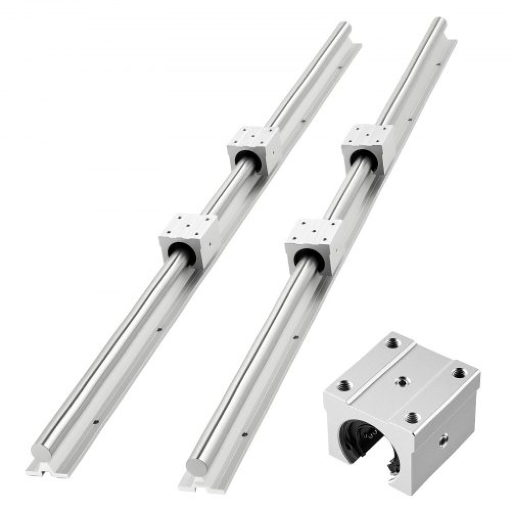 VEVOR Linear Rail Kit, SBR25, 2Pcs 1200 mm (47.24 inch) Linear Motion Guide Rails and 4Pcs Bearing Slide Blocks, Fully Supported Shaft, for Cutting, Grinding, Milling, Drilling Machines, and More