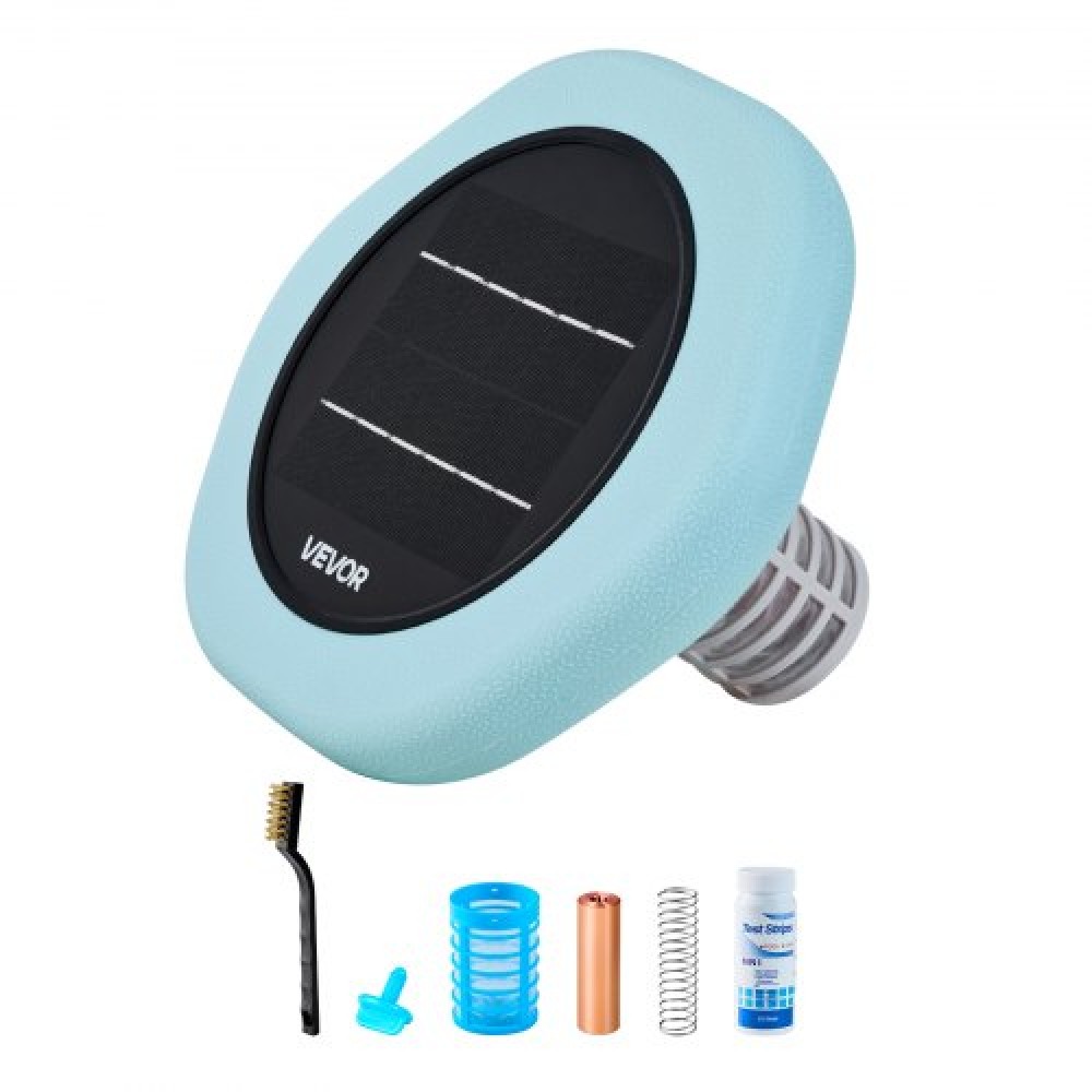 VEVOR Solar Pool Ionizer, Hexagon Copper Pool Ionizer Up to 170343 L, Floating Automatic Water Cleaner and Purifier, Chlorine Free Water, with Copper Anode, Spring, Brush and Filter for Pools & Spas