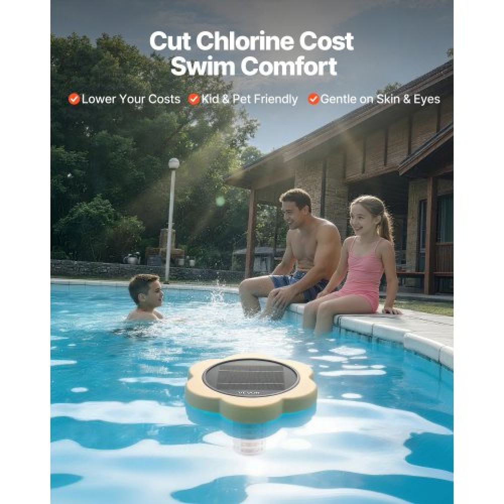 VEVOR Solar Pool Ionizer, Petal Copper Pool Ionizer Up to 170343 L, Floating Automatic Water Cleaner and Purifier, Chlorine Free Water, with Copper Anode, Spring, Brush and Filter for Pools & Spas