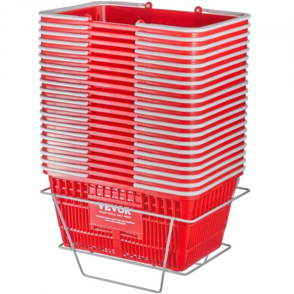 VEVOR Shopping Basket Portable Grocery Basket 20PCS 21L with Handle & Stand Red