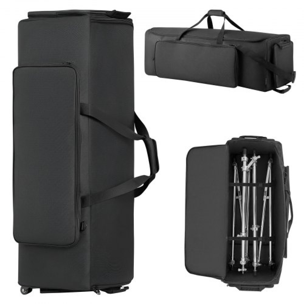 VEVOR Drum Hardware Bag with Wheels, 1680D, Drum Set Equipment Carry Bag, Carrying Case with Sturdy Handle, Durable Zipper, Smooth PVC Wheels, Multiple Pockets, for Hardware and Stand Accessory, Black