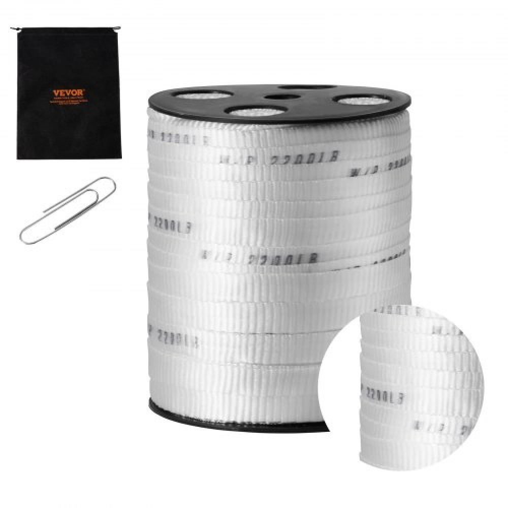 VEVOR Πολυεστερική ταινία έλξης, 5/8" x 318' Mule Tape Επίπεδο σχοινί, 2200 lbf εφελκυστική ικανότητα, τυπωμένη ταινία έλξης καλωδίου με πλέγμα για συσκευασία, κηπουρική, εμπορικά ηλεκτρικά είδη, εργασίες αγωγών, λευκό