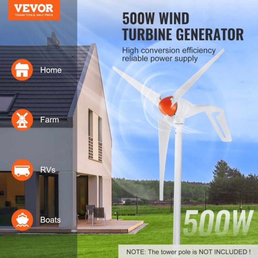 Γεννήτρια ανεμογεννήτριας VEVOR 500W, κιτ ανεμογεννήτριας 12V, γεννήτρια αιολικής ενέργειας 3 λεπίδων με ανεμόμετρο, ελεγκτή MPPT & ρυθμιζόμενη κατεύθυνση προς τον άνεμο, Κατάλληλο για σπίτι, αγρόκτημα, RV, σκάφη