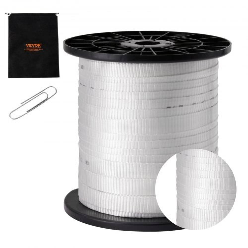 VEVOR Πολυεστερική ταινία έλξης, 3/4" x 318' Mule Tape Επίπεδο σχοινί, 2500 lbf εφελκυστική ικανότητα, τυπωμένη ταινία έλξης καλωδίου με πλέγμα για συσκευασία, κηπουρική, εμπορικά ηλεκτρικά είδη, εργασίες αγωγών, λευκό