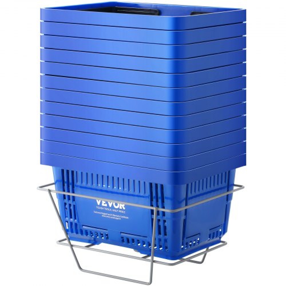 VEVOR Shopping Basket Portable Grocery Basket 12PCS 24L with Handle & Stand Blue