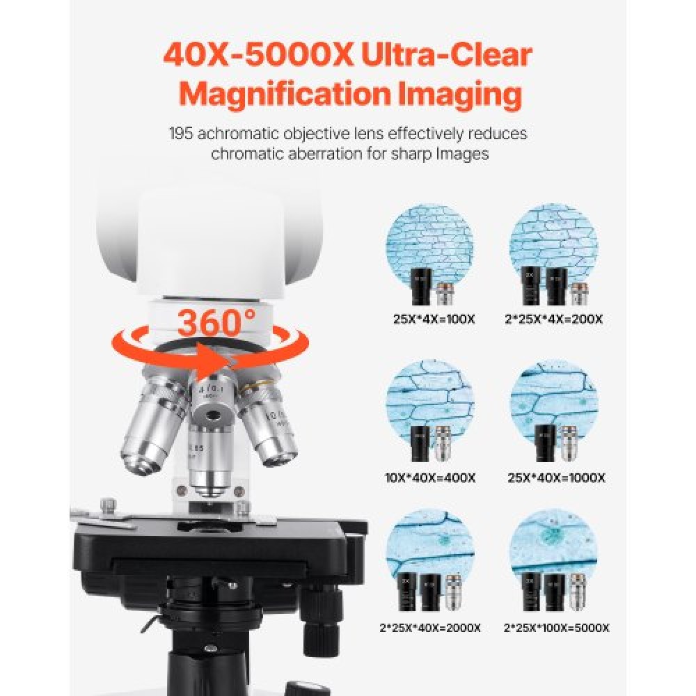 VEVOR Binocular Compound Microscope Kit 40-5000X Dual Stage Two Set of Eyepieces