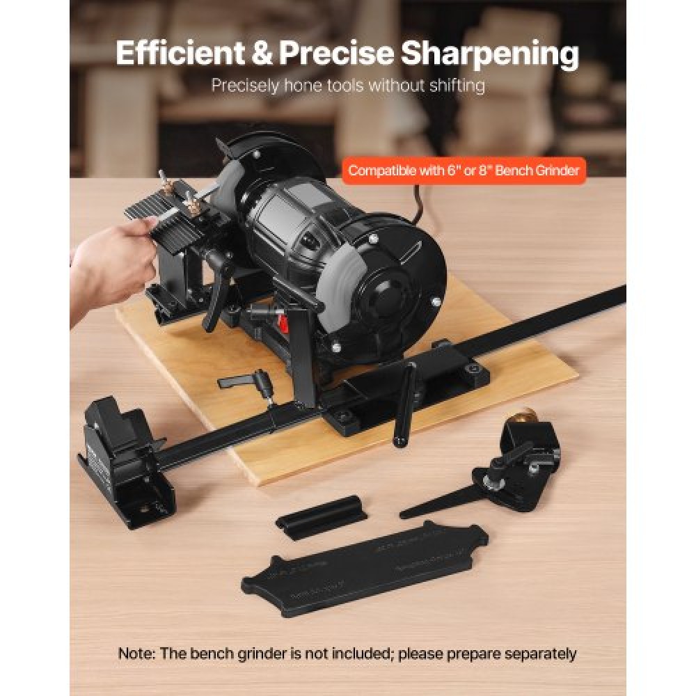VEVOR Pro Grind Sharpening System, Multi-Grind Sharpening Jig για 152mm & 203mm Bench Grinder - με πλατφόρμα Jig, Tool Rest Bar, Setup Block, Mitre Slide, Micro Bevel Block, για εργαλεία ξυλουργικής