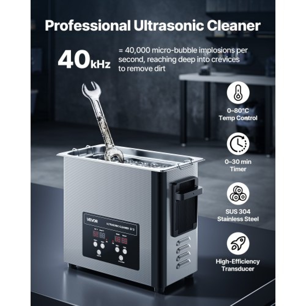 VEVOR 6L Ultrasonic Cleaner, Professional Ultrasonic Cleaner with Cleaning Basket & Digital Display, 120W inox 40kHz Machine Cleaner για ρολόγια, ξυραφάκια, κοσμήματα, νομίσματα και άλλα