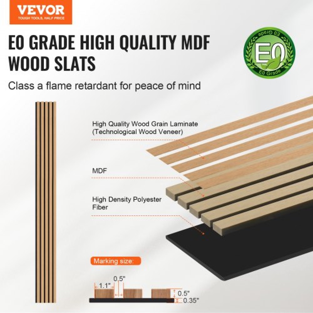 Ακουστικά πάνελ VEVOR Wood Slat, 7,9 x 94,5 ίντσες, ξύλινα πάνελ τοίχου MDF Accent για μοντέρνα εσωτερική διακόσμηση τοίχων, πάνελ τοίχου από ψεύτικο ξύλο για μείωση θορύβου, ανοιχτόχρωμη δρυς