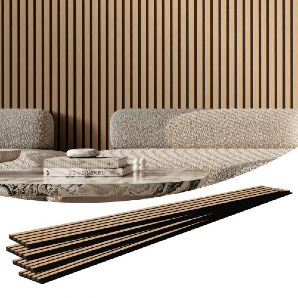 Ακουστικά πάνελ VEVOR Wood Slat, 7,9 x 94,5 ίντσες, ξύλινα πάνελ τοίχου MDF Accent για μοντέρνα εσωτερική διακόσμηση τοίχων, πάνελ τοίχου από ψεύτικο ξύλο για μείωση θορύβου, ανοιχτόχρωμη δρυς