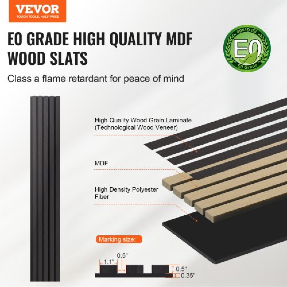 Ακουστικά πάνελ VEVOR Wood Slat, 7,9 x 94,5 ίντσες, ξύλινα πάνελ τοίχου MDF Accent για μοντέρνα εσωτερική διακόσμηση τοίχων, πάνελ τοίχου από ψεύτικο ξύλο για μείωση θορύβου, μαύρη βελανιδιά