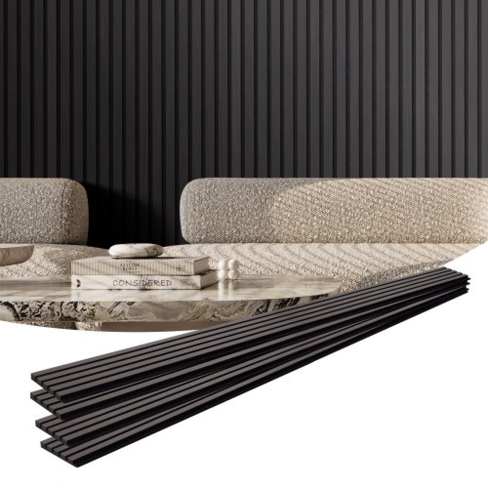 Ακουστικά πάνελ VEVOR Wood Slat, 7,9 x 94,5 ίντσες, ξύλινα πάνελ τοίχου MDF Accent για μοντέρνα εσωτερική διακόσμηση τοίχων, πάνελ τοίχου από ψεύτικο ξύλο για μείωση θορύβου, μαύρη βελανιδιά