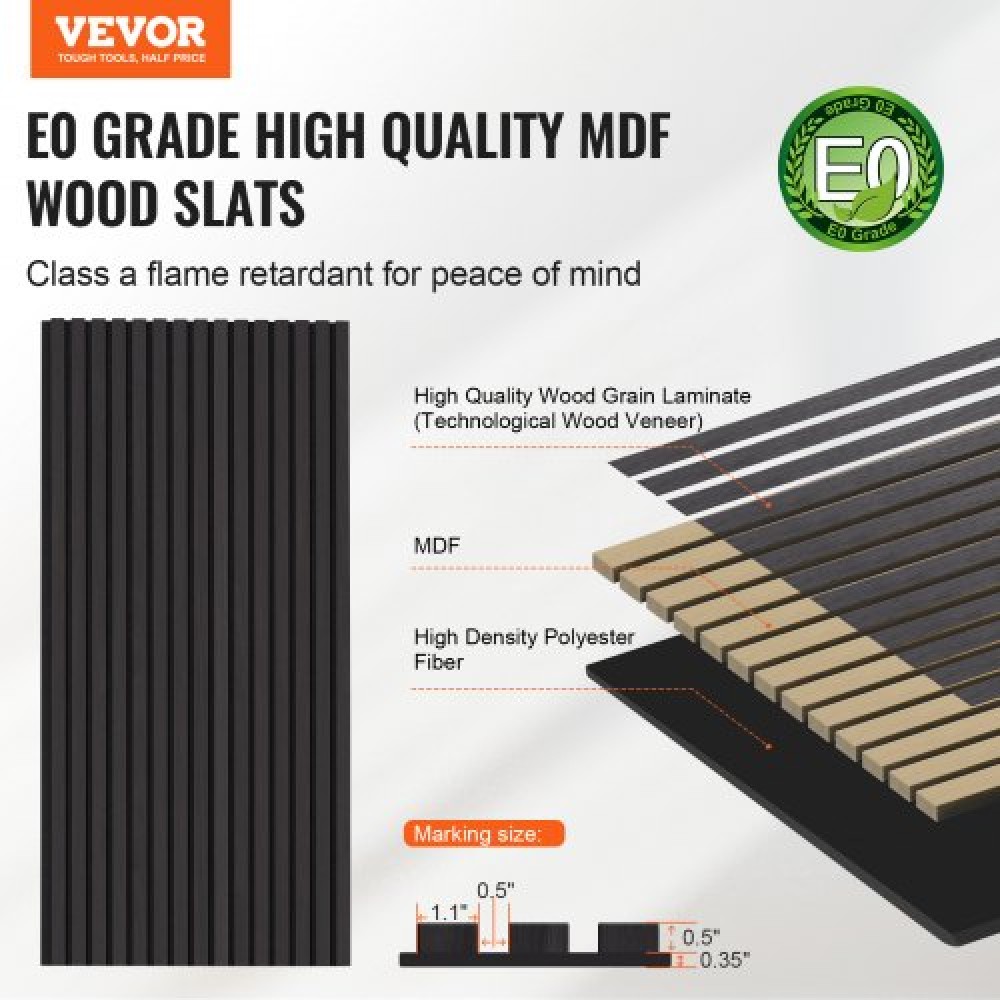 Ακουστικά πάνελ VEVOR Wood Slat, 23,6 x 47,2 ιντσών, ξύλινα πάνελ τοίχου MDF Accent για μοντέρνα εσωτερική διακόσμηση τοίχων, πάνελ τοίχου από ψεύτικο ξύλο για μείωση θορύβου, μαύρη δρυς