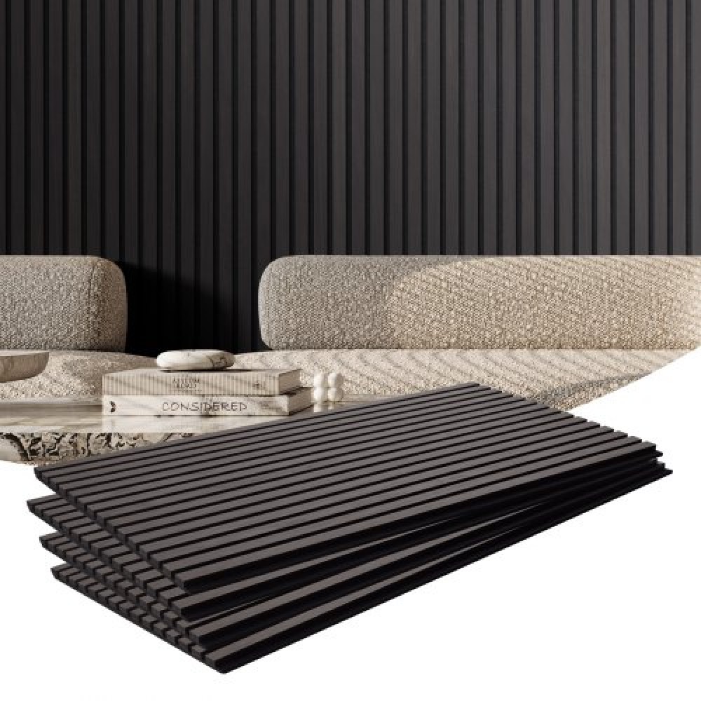Ακουστικά πάνελ VEVOR Wood Slat, 23,6 x 47,2 ιντσών, ξύλινα πάνελ τοίχου MDF Accent για μοντέρνα εσωτερική διακόσμηση τοίχων, πάνελ τοίχου από ψεύτικο ξύλο για μείωση θορύβου, μαύρη δρυς
