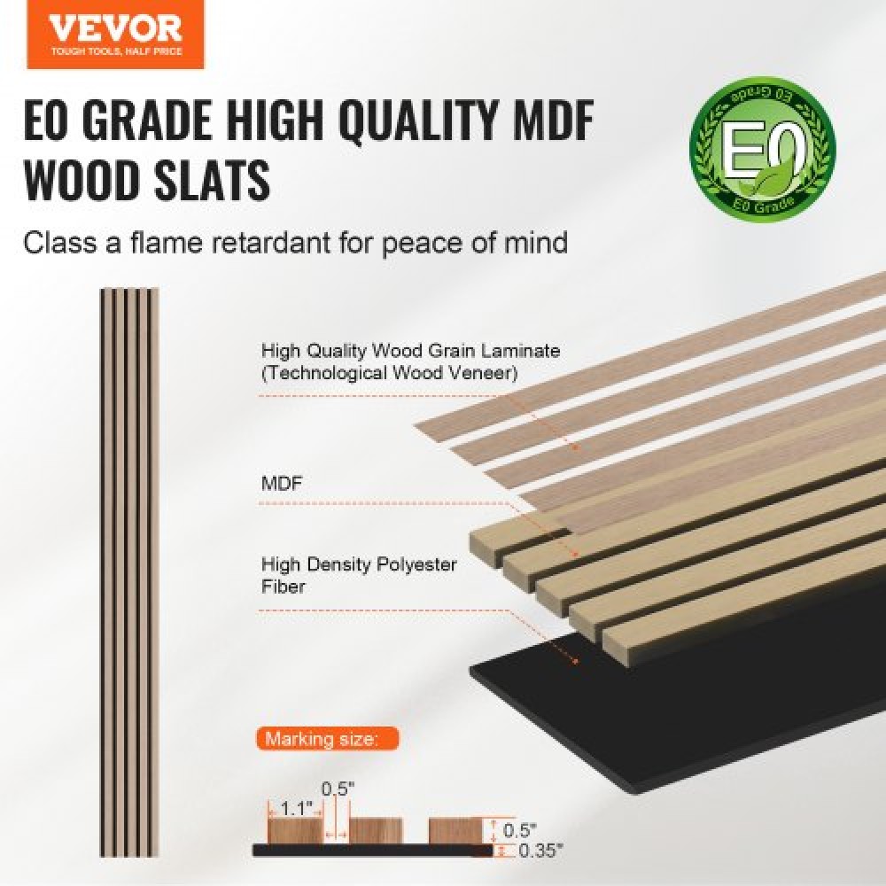 Ακουστικά πάνελ VEVOR Wood Slat, 7,9 x 94,5 ιντσών, MDF Accent Ξύλινα πάνελ τοίχου για μοντέρνα εσωτερική διακόσμηση τοίχων, πάνελ τοίχου από ψεύτικο ξύλο για μείωση θορύβου, ασημί ξύλο