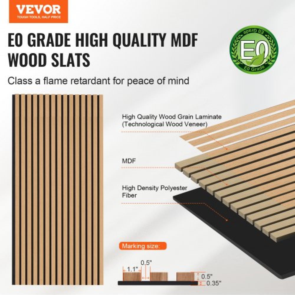 Ακουστικά πάνελ VEVOR Wood Slat, 23,6 x 47,2 ιντσών, MDF Accent Ξύλινα πάνελ τοίχου για μοντέρνα εσωτερική διακόσμηση τοίχων, πάνελ τοίχου από ψεύτικο ξύλο για μείωση θορύβου, ανοιχτόχρωμη δρυς