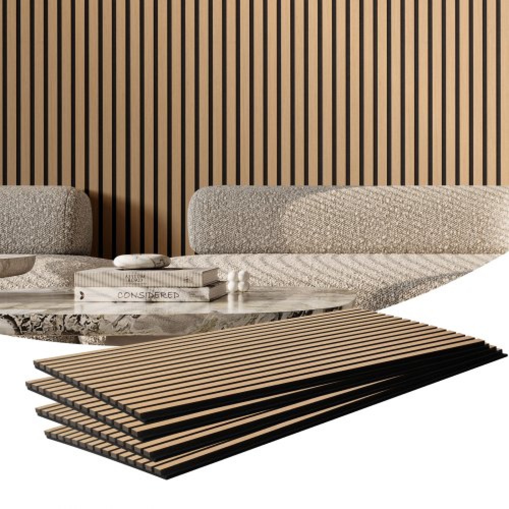Ακουστικά πάνελ VEVOR Wood Slat, 23,6 x 47,2 ιντσών, MDF Accent Ξύλινα πάνελ τοίχου για μοντέρνα εσωτερική διακόσμηση τοίχων, πάνελ τοίχου από ψεύτικο ξύλο για μείωση θορύβου, ανοιχτόχρωμη δρυς